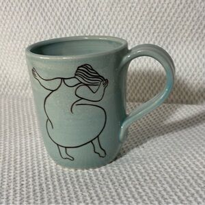 UNZUM Quesnel Quebec Artistic Celadon Ceramic Mug with Dancing Woman 14 oz